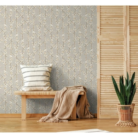 Galerie Wallcoverings Spring Blossom Sakura Floral Tree Stem Non-woven Matte Wallpaper Roll 33 feet x 21 inches - Yellow