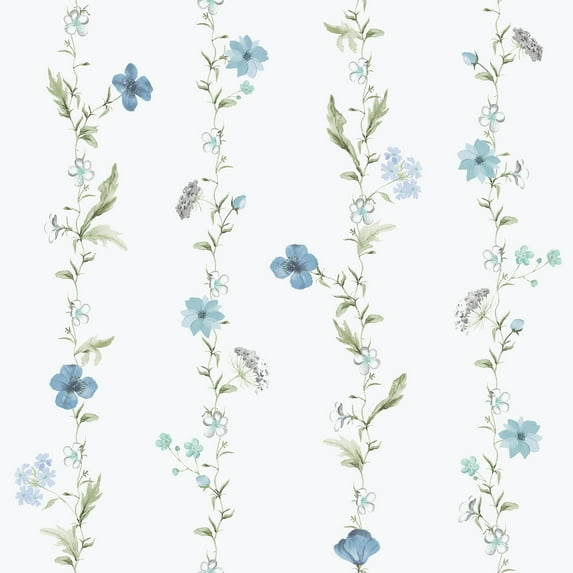 Galerie Wallcoverings Spring Blossom Vertical Floral Garden Non-woven Matte Wallpaper Roll 33 feet x 21 inches - Blue