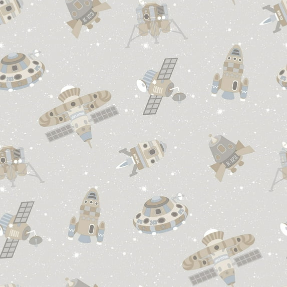 Galerie Wallcoverings Tiny Tots 2 Spaceships Non-woven Glittery Wallpaper Roll 33 feet x 21 inches - Greige/Tan/Glitter