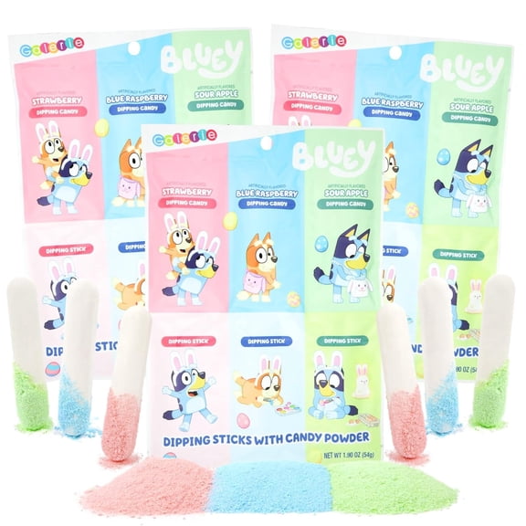 Galerie's Bluey Dipping Sticks with Powder Candy, Easter Basket Stuffers, 1.90 Ounces Each, Pack of 3