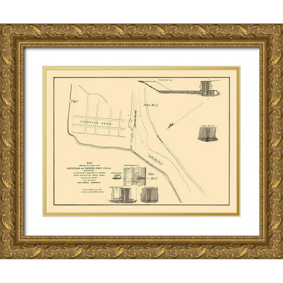 Gales 14x12 Gold Ornate Wood Framed with Double Matting Museum Art Print Titled - Louisville, Shipping Port Canal Kentucky