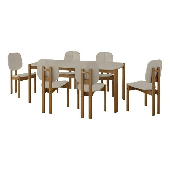 Gales 70.87 Dining Table from Engineered Wood in Beige - Set of 7