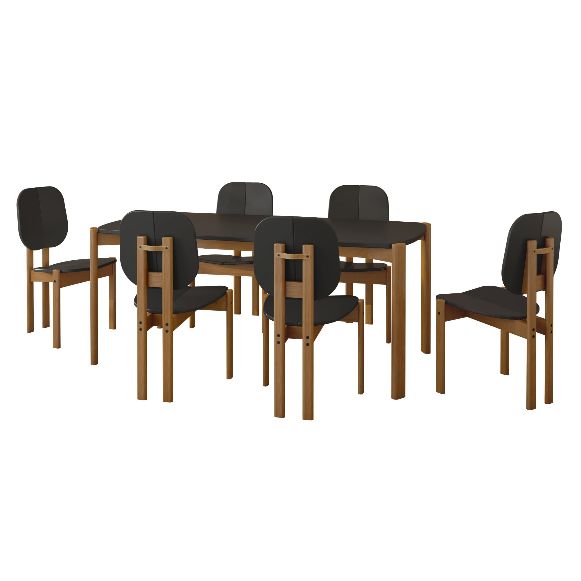 Gales Black and Eucalyptus Wood 7-Piece Rectangular Dining Set
