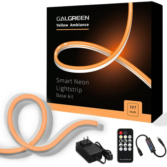 Galgreen Neon Rope Lights, 16.4ft Rope Lights with Dimmable Remote and Adapter, Waterproof Flexible Smart Led Strip Lights for Bedroom, Super Bright, DIY Neon Sign, Indoors Outdoors Decor, Orange
