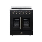 Galiano 30 Inch French Door Electric range, 4 radiant burners, 4.32 cf. True Convection oven, Black