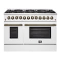 thumbnail image 1 of Galiano 48-inch Dual Fuel Range White  Antique Brass Design with 8 Sealed Burners 107,000 BTU, 6.58 cu. ft. double ovens  Griddle, 1 of 5