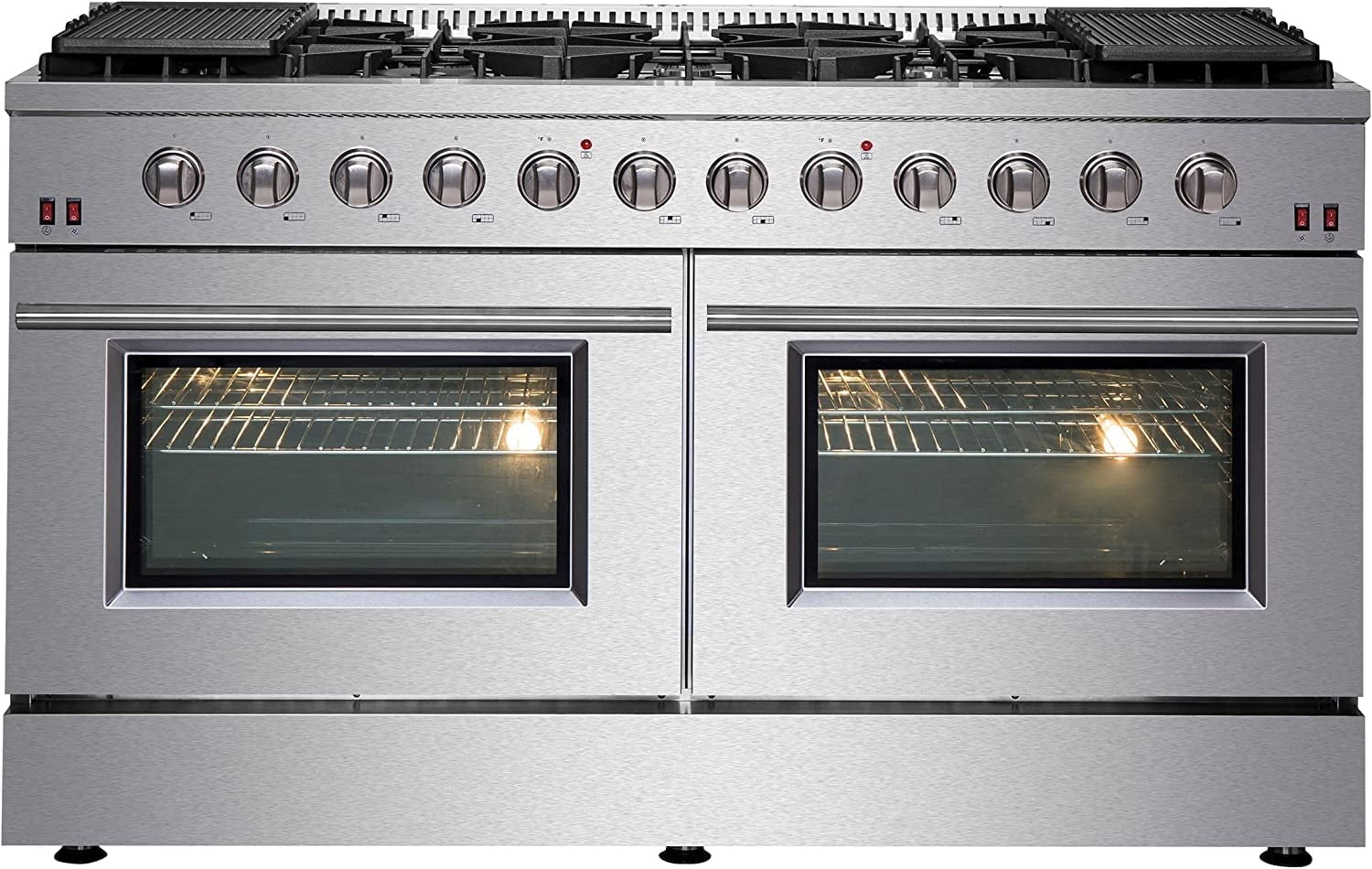Forno Galiano 60-Inch Freestanding Gas Range, 10 Burners, Double Ovens, Griddle, Energy Efficient