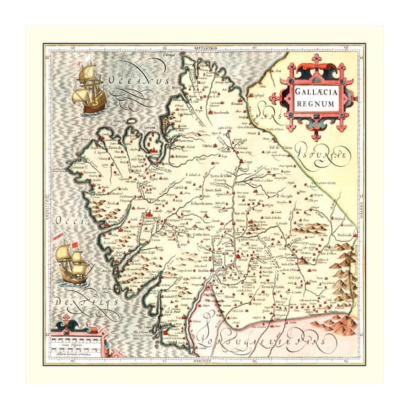 Galicia Spain Spain Art, 1623 Vintage Map of Galicia Spain Spain History Wall Decor Gift, Old Galicia Spain Map - 42" x 42" Unframed Print