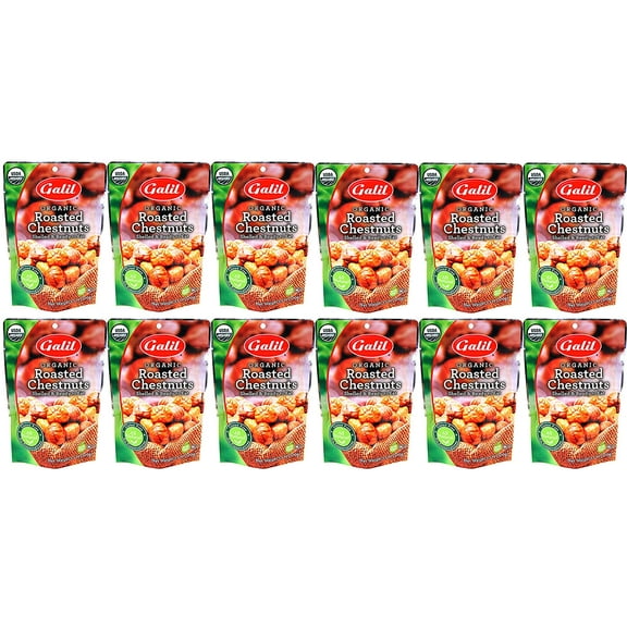Galil Organic Roasted Chestnuts, Shelled Snack, Gluten Free, 3.5 oz. Bags (Pack of 12)