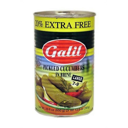 Galil Pickled Cucumbers in Brine, (Large 7-9) + 20% Extra, 23 Fl Oz (Pack of 12)