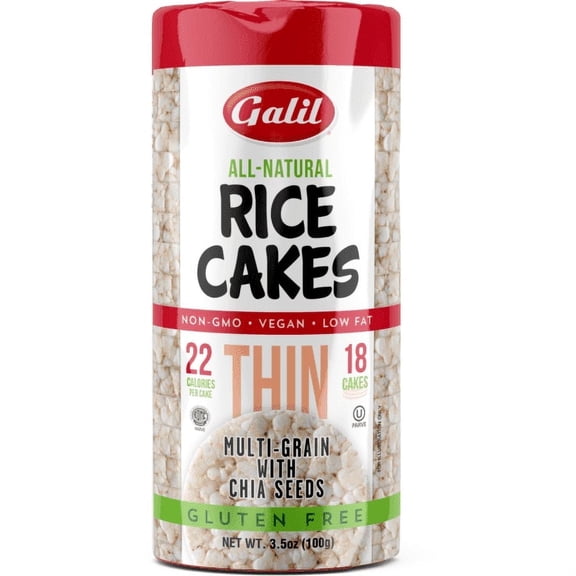 Galil Thin Multigrain Rice Cakes with Chia Seeds & Salt, Vegan & Gluten Free Snacks, 3.5 oz pack (18 Count)