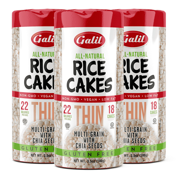 Galil Thin Multigrain Rice Cakes with Chia Seeds & Salt, Vegan & Gluten Free Snacks, Thin Rice Cakes, 3.5 oz (18 Count) 3-Pack