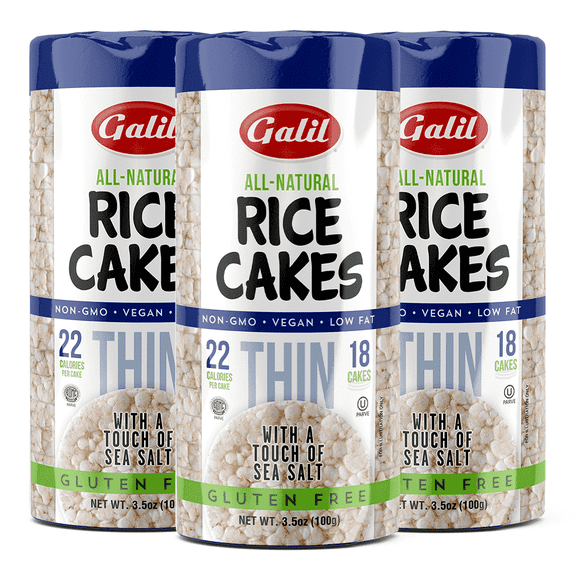 Galil Thin Rice Cakes with Sea Salt Vegan and Gluten Free Snacks, 3.5 oz 3-Pack
