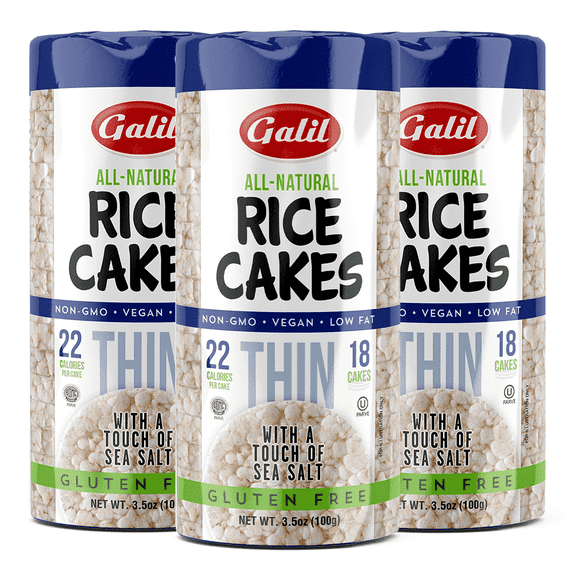 Galil Thin Rice Cakes with Sea Salt Vegan and Gluten Free Snacks, 3.5 oz 3-Pack