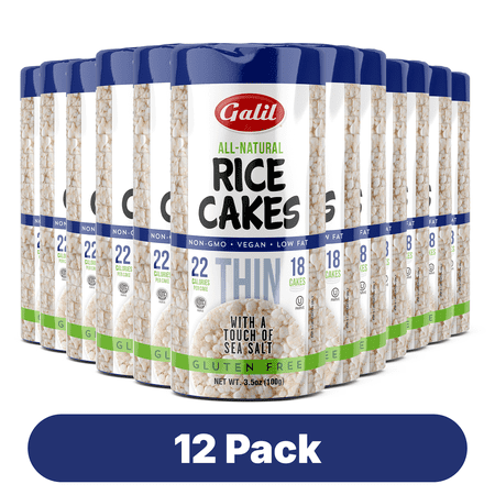 Galil Thin Rice Cakes with Sea Salt, Vegan and Gluten Free Snacks, Plain Rice Cakes, Low Salt Snacks, 3.5 oz 12-Pack