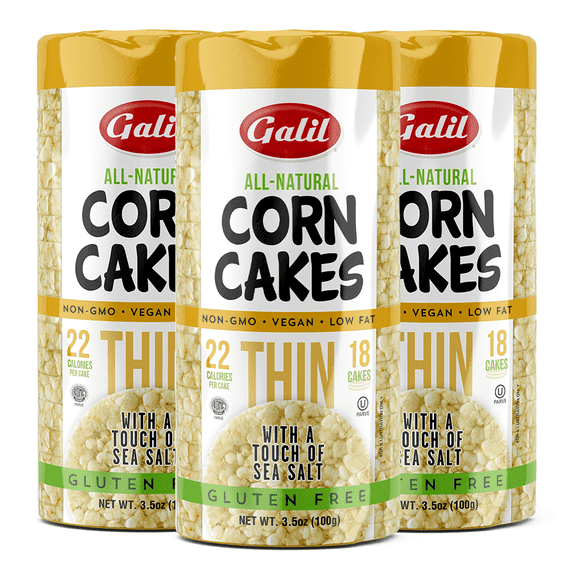 Galil Thin All-Natural Corn Cakes with Sea Salt, Vegan & Gluten Free Snacks, 3.5 oz 3-Pack (18 Count)