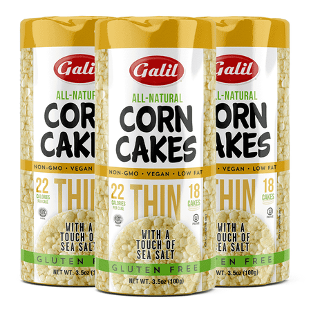 Galil Thin All-Natural Corn Cakes with Sea Salt, Vegan & Gluten Free Snacks, Low Salt Snacks, 3.5 oz 3-Pack (18 Count)