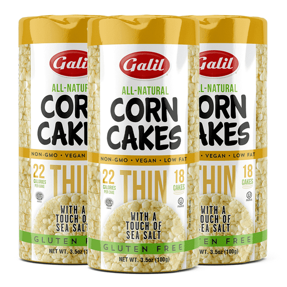 Galil Thin All-Natural Corn Cakes with Sea Salt, Vegan & Gluten Free Snacks, Low Salt Snacks, 3.5 oz (18 Count) 3-Pack