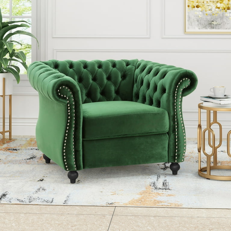 Galilea Chesterfield Velvet Club Chair, Emerald