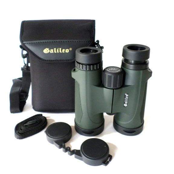 Galileo 10 power Nitrogen Purged, waterpoof and fogproof compact hunting binocular with BAK4 prisms. Twistup eye caps, 42mm lenses , case and strap