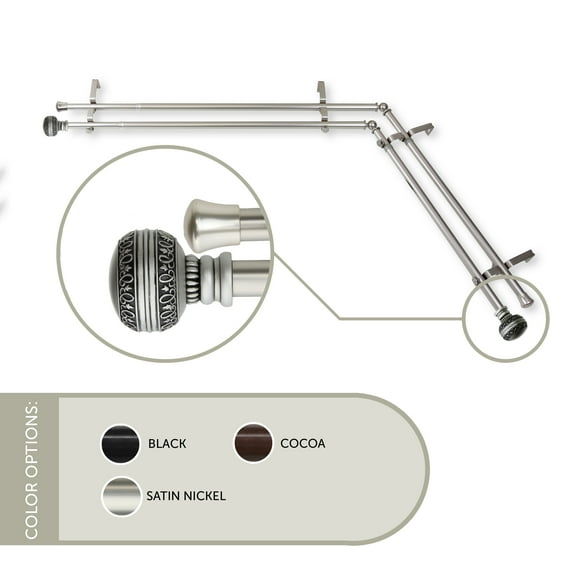 Galileo 13/16 inch Double Corner Window Curtain Rod 28-48" - Satin Nickel