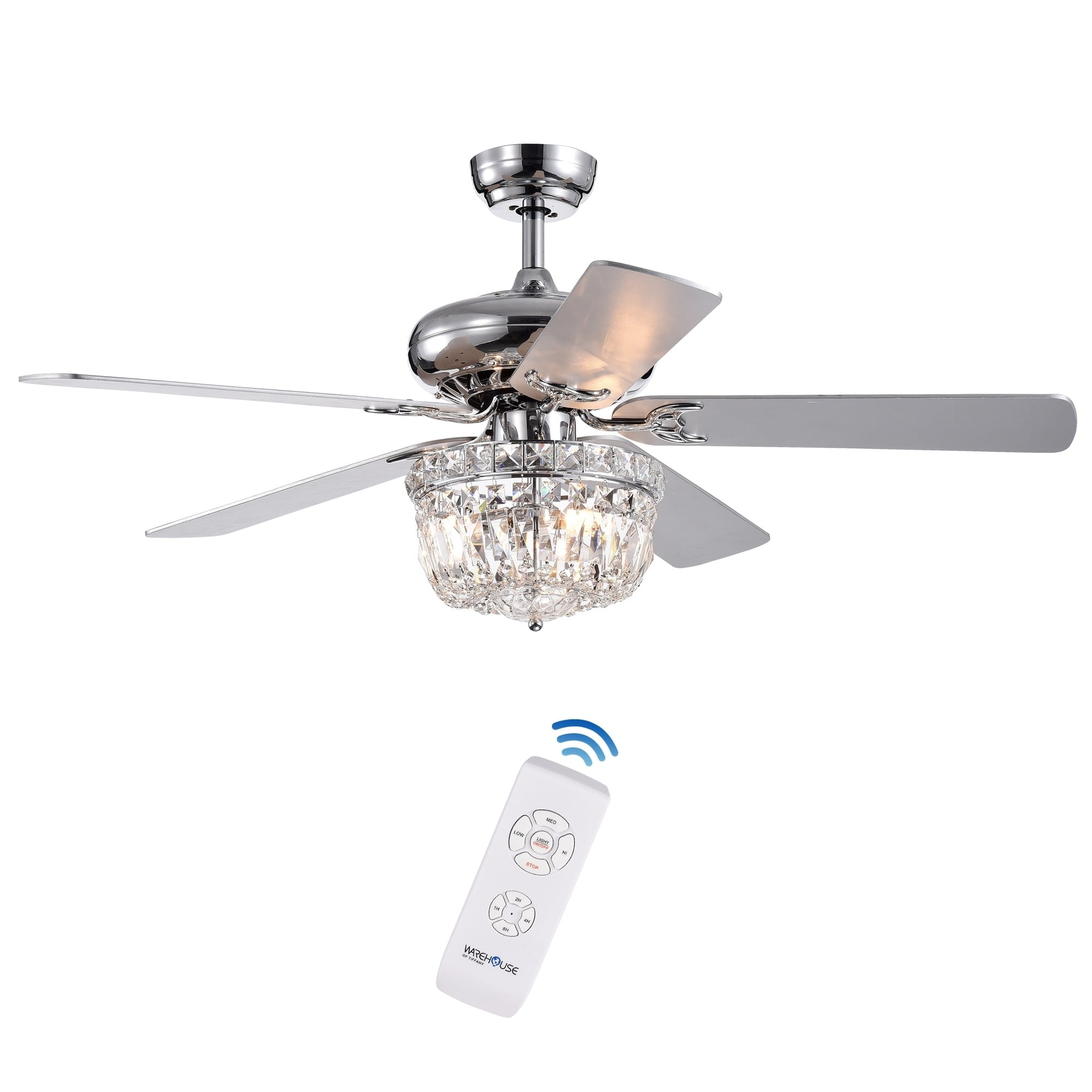 Galileo 52-Inch 5-Blade Chrome Lighted Ceiling Fans with Crystal Bowl Shade (Remote Controlled)