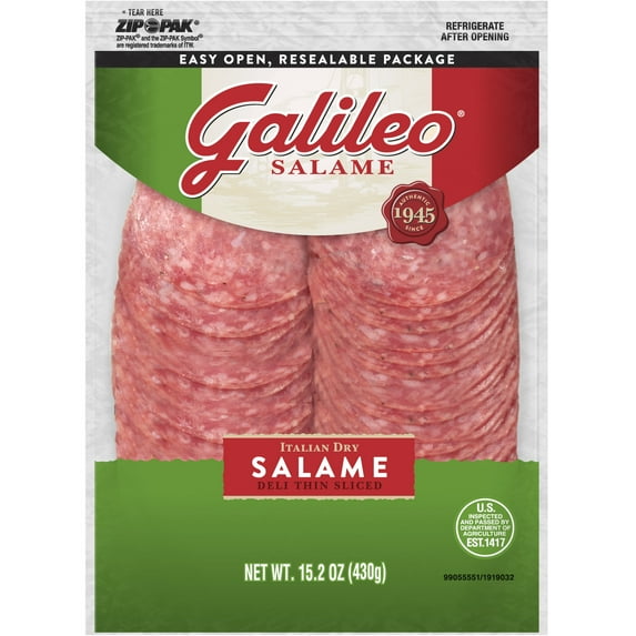 Galileo Salame Deli Thin Sliced Italian Dry Salami, Sliced Charcuterie Meat, 15.2 oz