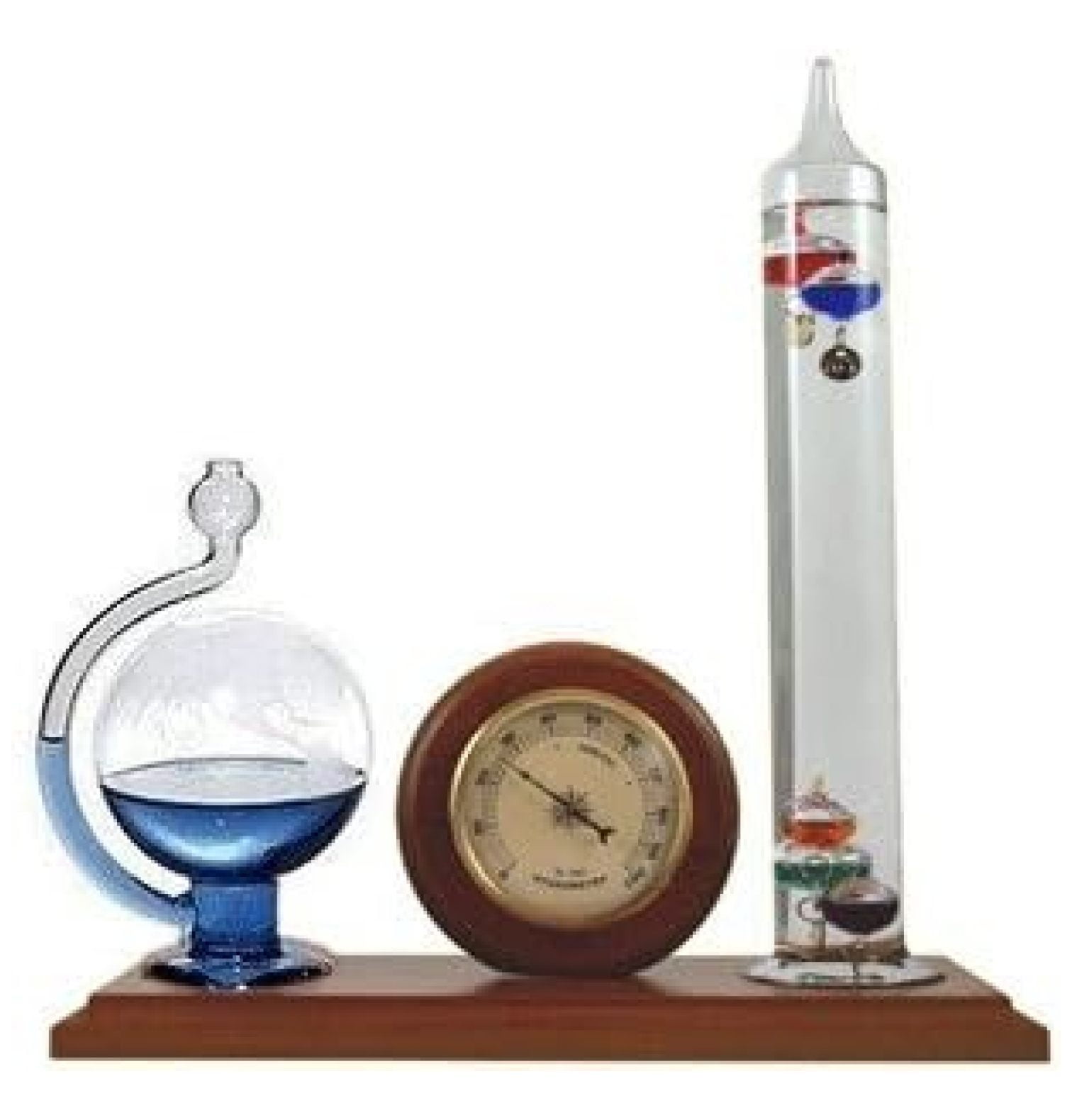 Galileo Thermometer, Hygrometer & Barometer - Weather Station with Wood Base - 11.4" Height - Indoor/Outdoor Temperature & Pressure Reader