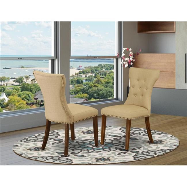Walnut High Back Linen Upholstered Parsons Side Chair Set