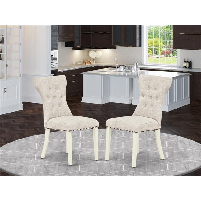 Doeskin Linen Upholstered High Back Side Chair Set with White Wood Legs