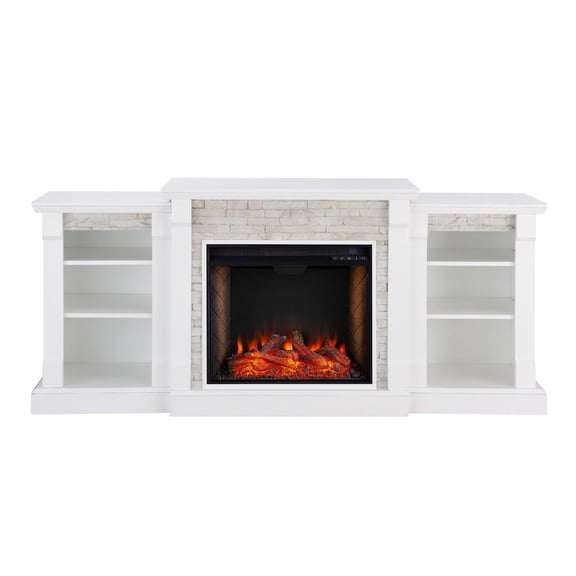 SEI Furniture Gallatin Engineered Wood Smart Fireplace with Bookcases in White