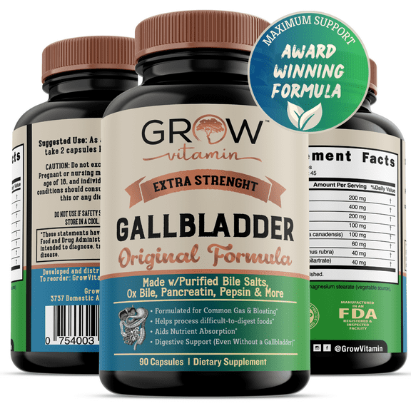 Grow Vitamin Gallbladder Health Supplement, Enzymes for Bloating and Digestion, 90 Capsules