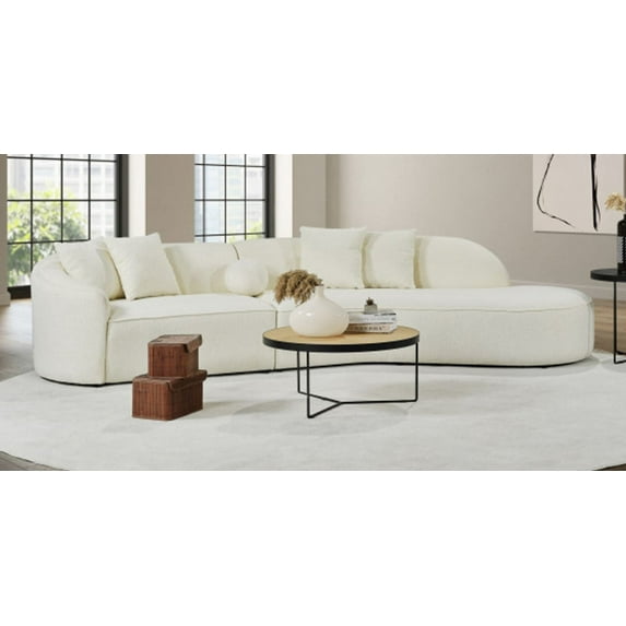 Galler Japandi Style Luxury Modern Boucle Fabric Curvy Couch in White
