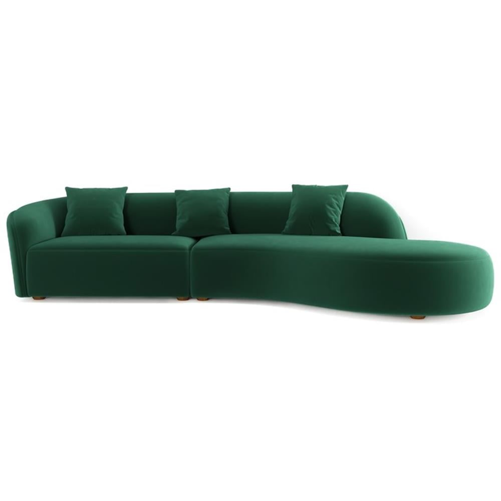 Galler Japandi Style Luxury Modern Velvet Curvy Couch in Green
