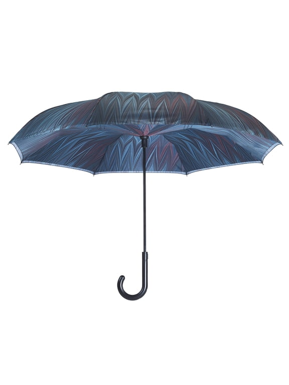 Galleria Reverse Close Stick Umbrella, Midnight Marbling art on both sides.