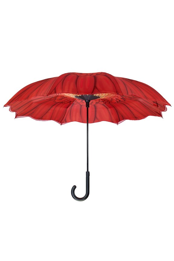 Galleria Reverse Close Stick Umbrella Red Daisy+-Art on both sides