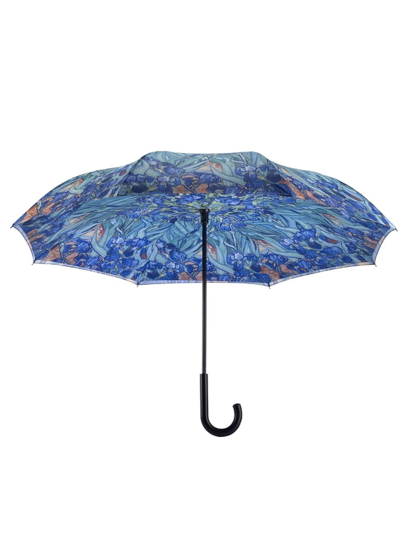 Galleria Reverse Close Stick Umbrella Van Gogh Irises-Art on both sides