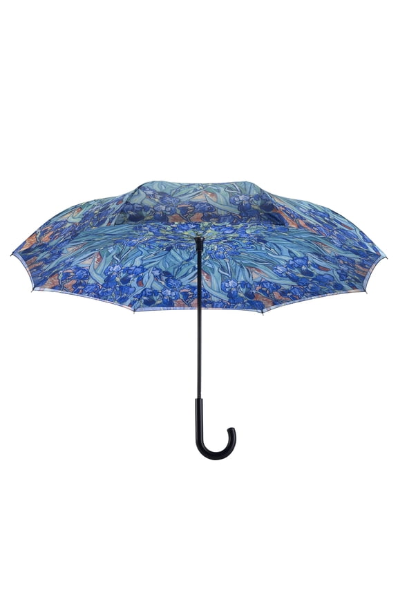 Galleria Reverse Close Stick Umbrella Van Gogh Irises-Art on both sides