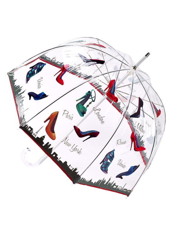 Galleria Shoe Craze Bubble Umbrella, Manual-Open Extra Large Quality Rain Stick Umbrella for Women, 48-inch canopy, unbreakable fiberglass ribs