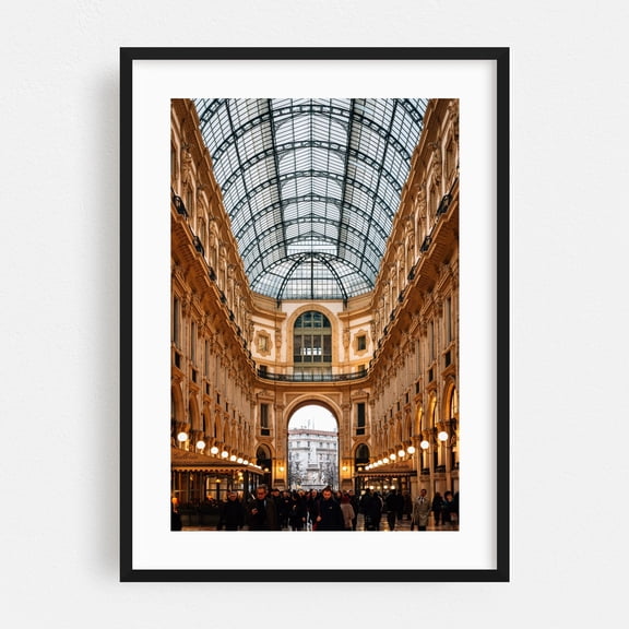 Galleria Vittorio Emanuele II 02 - Milan Lombardy Italy Photography Architecture City Travel Poster Cityscape Vintage Scenic Street Photography Black Framed Wall Art Print 5 x 7 inches