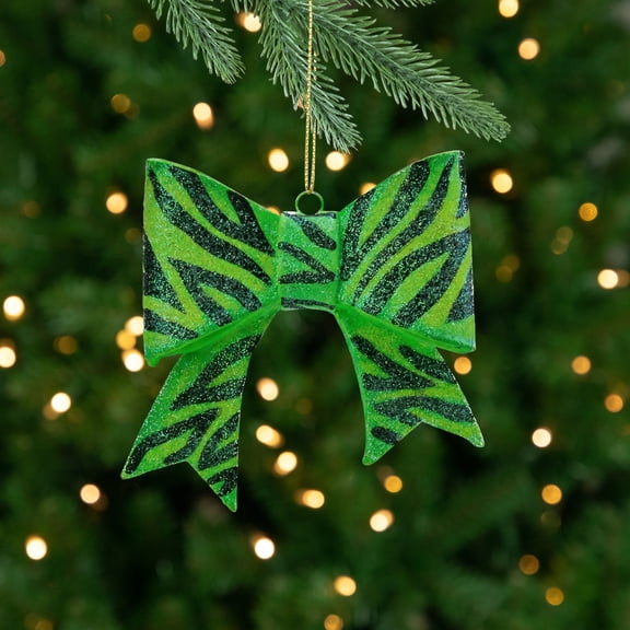 Gallerie 3" Glittered Zebra Print Bow Christmas Ornament - Green/Black