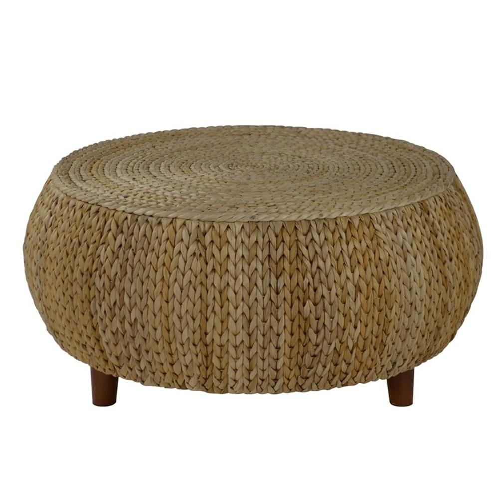 Natural Round Woven Banana Leaf Coffee Table with Storage