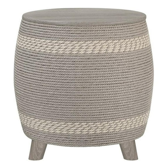 Gallerie Decor Dimensions Transitional Rattan Drum Storage Ottoman in Gray
