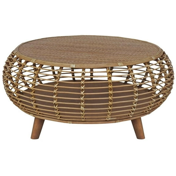Gallerie Decor Java Transitional Rattan Coffee Table in Natural/Gray