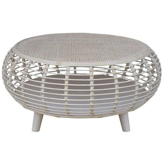 Gallerie Decor Java Transitional Rattan Coffee Table in Whitewashed/Espresso