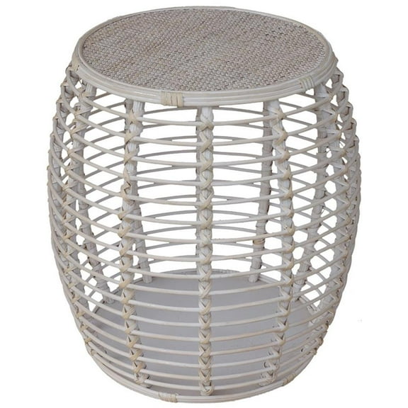 Gallerie Decor Java Transitional Rattan End Table in Whitewashed/Espresso
