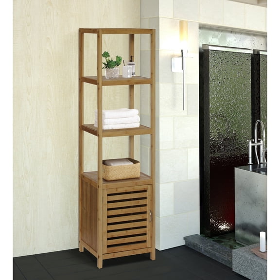 Gallerie Decor Natural Spa 5-Shelf Transitional Bamboo Cabinet in White