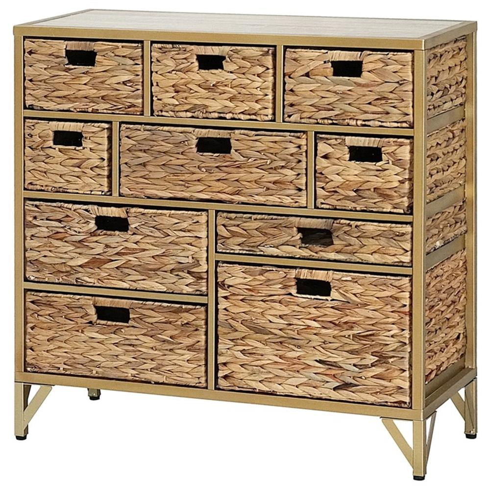 Natural Fiber and Metal 10-Drawer Cabinet with Hairpin Legs
