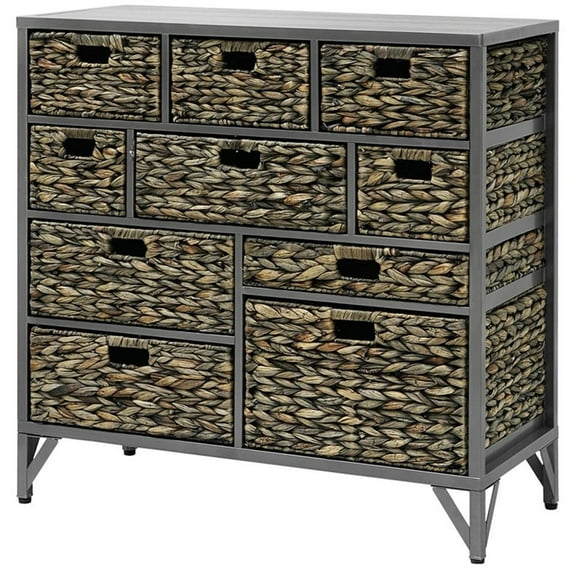 Gallerie Decor Rio 10-Drawer Transitional Metal/Wood Cabinet in Gray