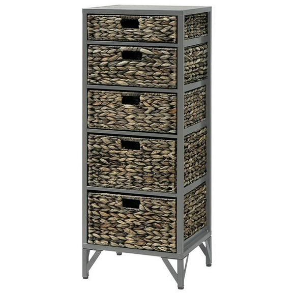 Gallerie Decor Rio 5-Drawer Transitional Metal/Wood Tower in Gray